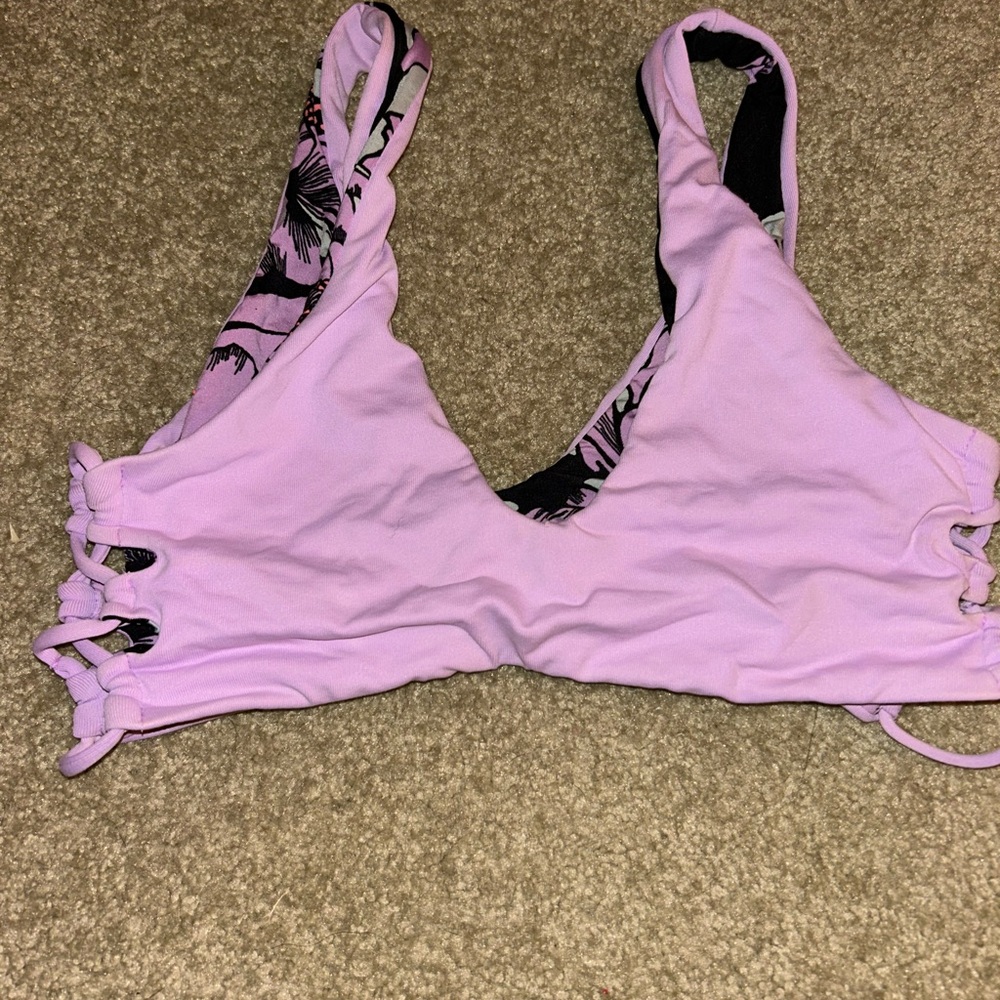 Maaji Purple Ruched Bikini Top with V-Neck